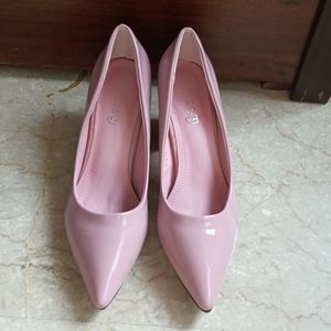 Blush pink block heels